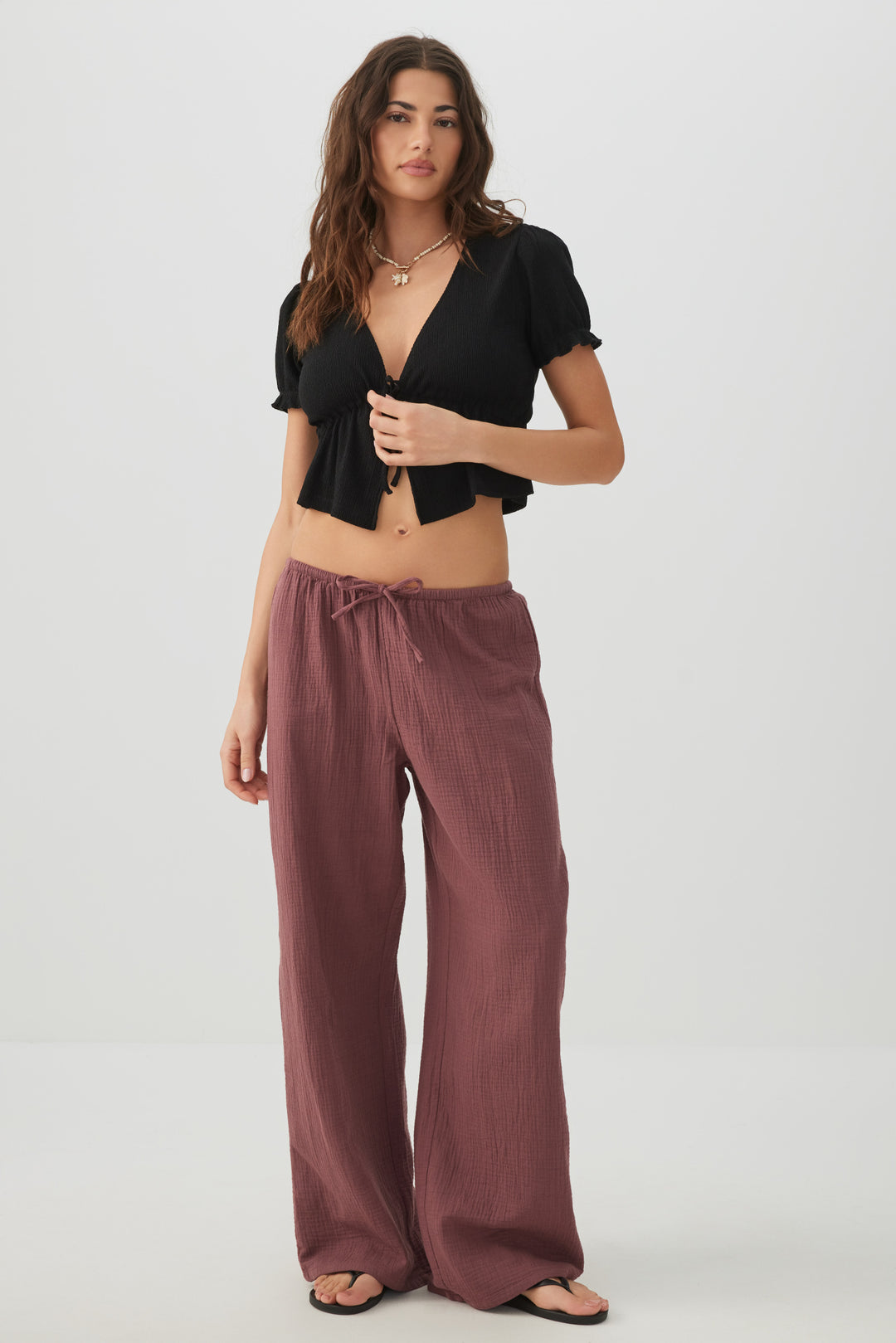 Mid Rise Pull On Wide Leg Pant