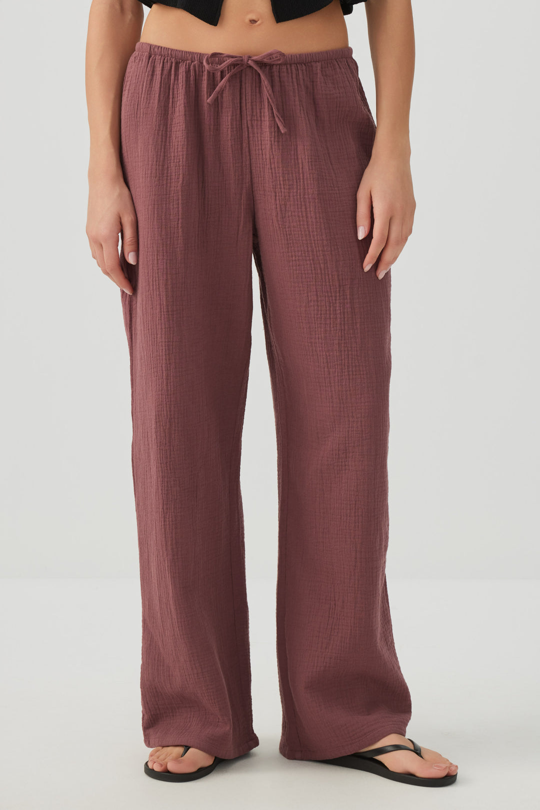 Mid Rise Pull On Wide Leg Pant