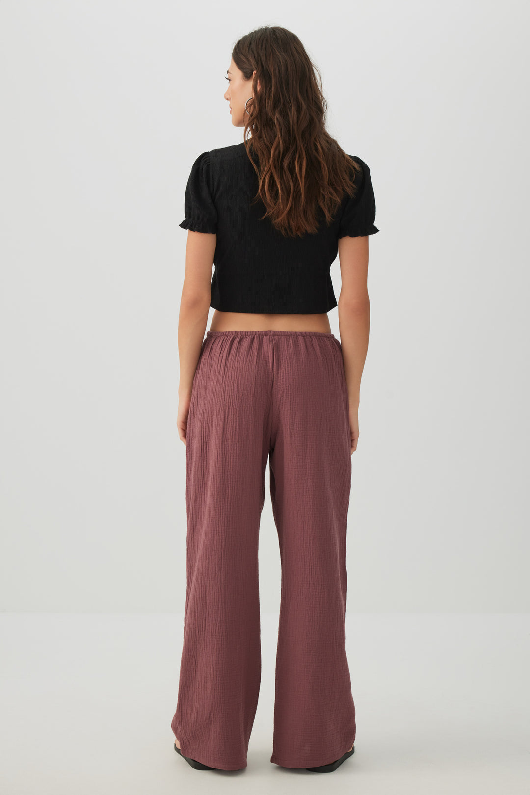 Mid Rise Pull On Wide Leg Pant