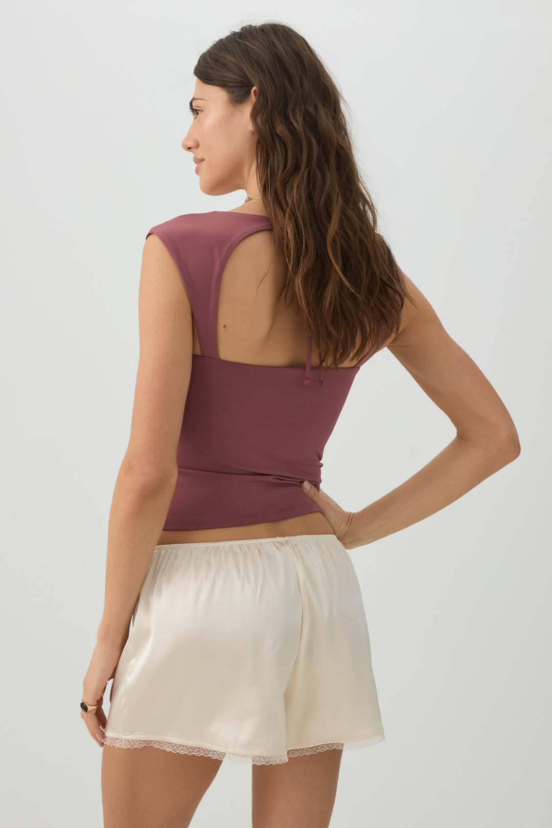 Mid Rise Shorts with Lace Trim