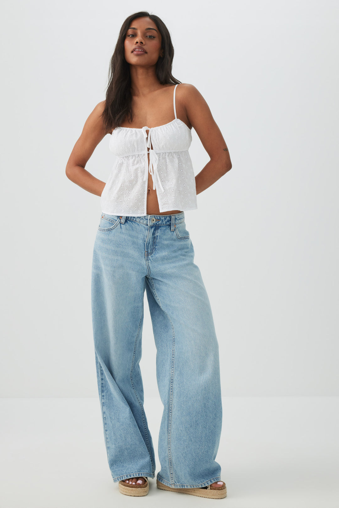 Eyelet Tie Front Cropped Tank