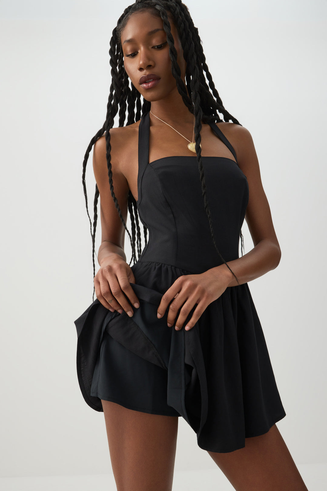 Ardene Women's Halter Mini Dress with Built-in Shorts in Black | Size Small | Polyester/Viscose/Elastane Ardene Women's Halter Mini Dress with Built-in Shorts in Black | Size Small | Polyester/Viscose/Elastane