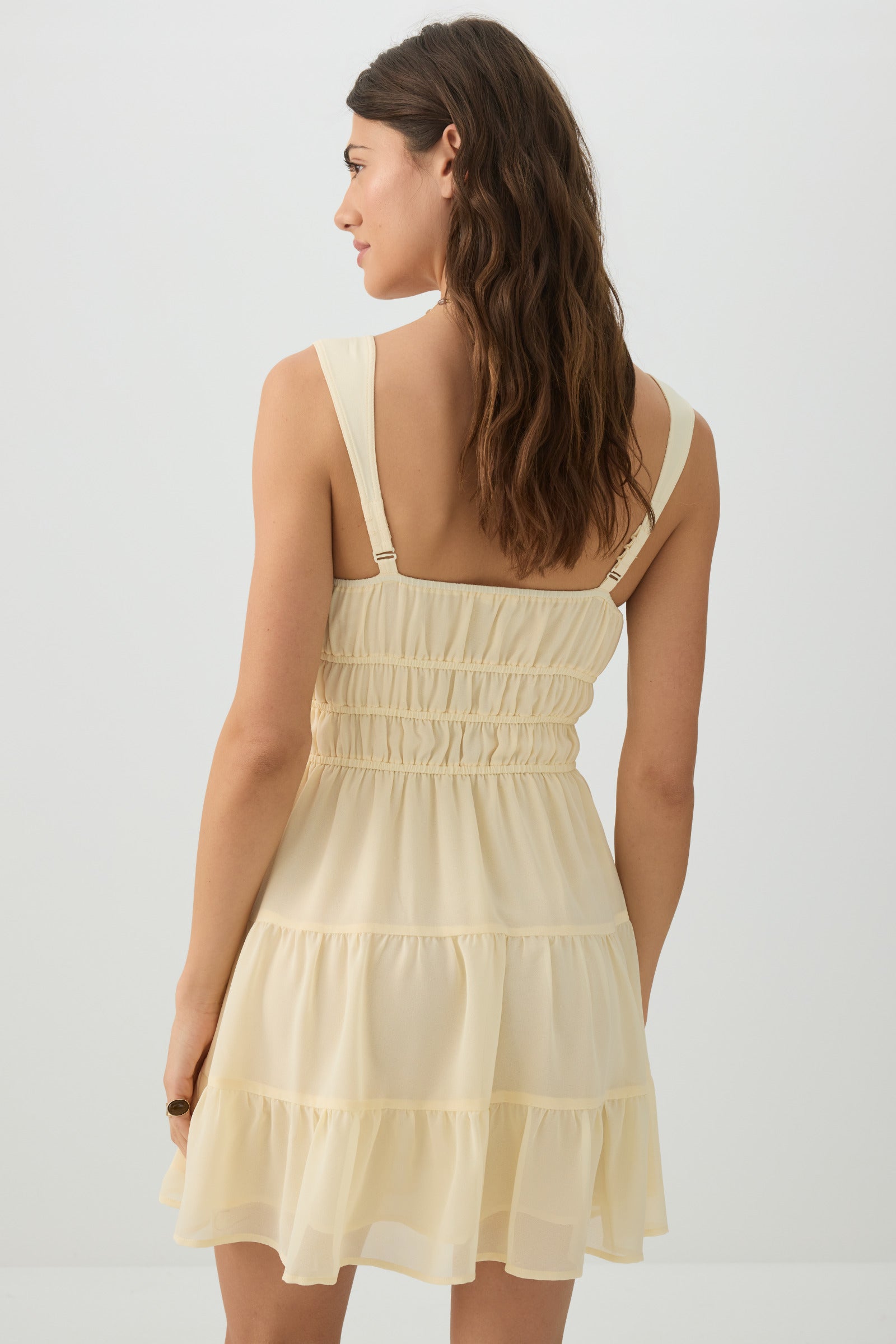 Tiered Smocked Mini Dress Light Yellow | Ardene Canada