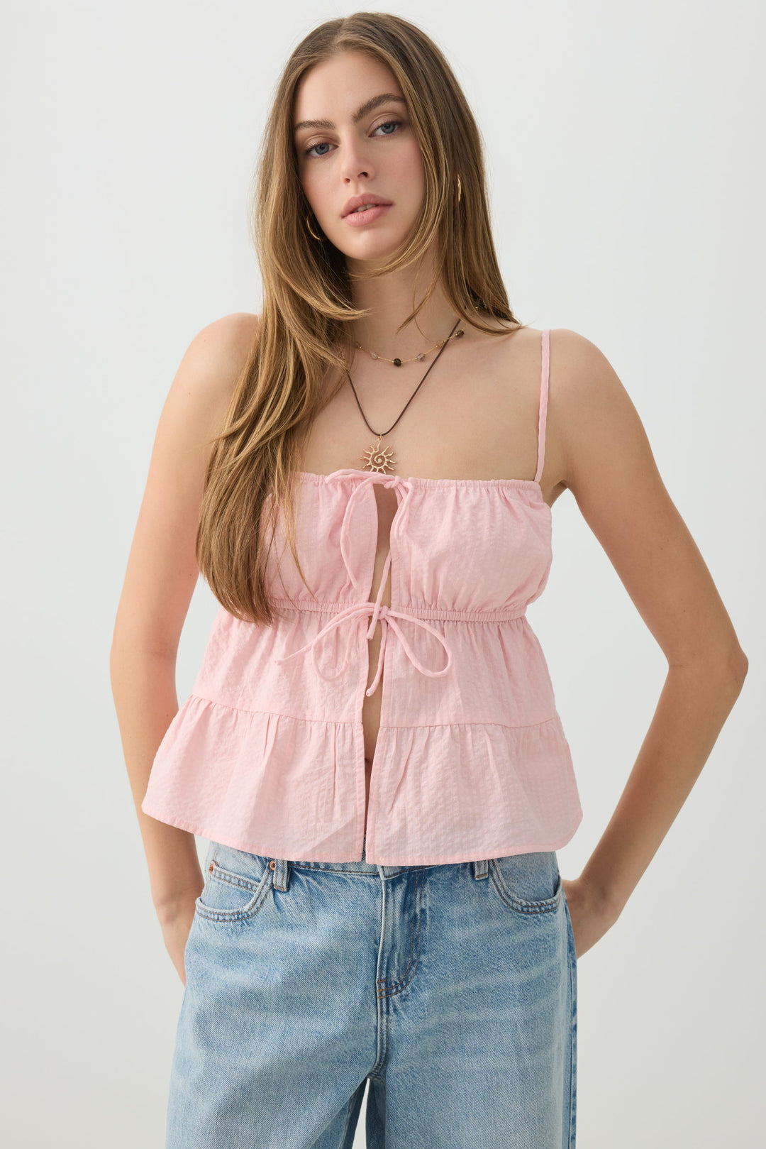 Cotton Crop Tank Top with Front Tie