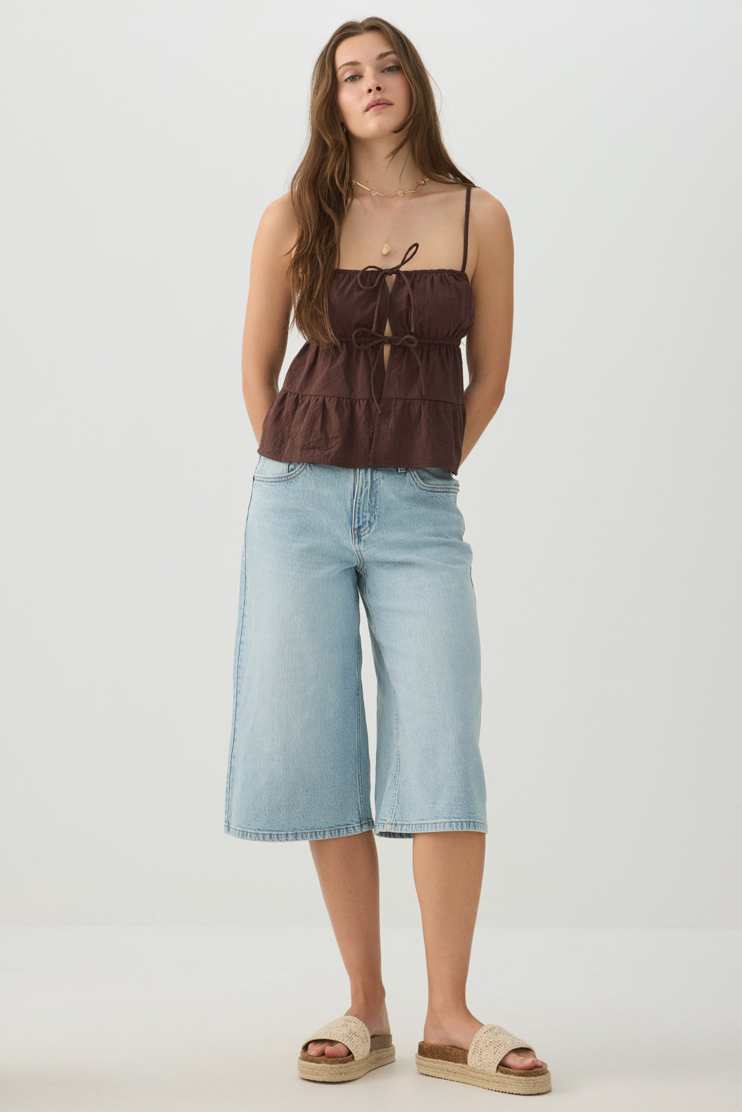 Cotton Crop Tank Top with Front Tie