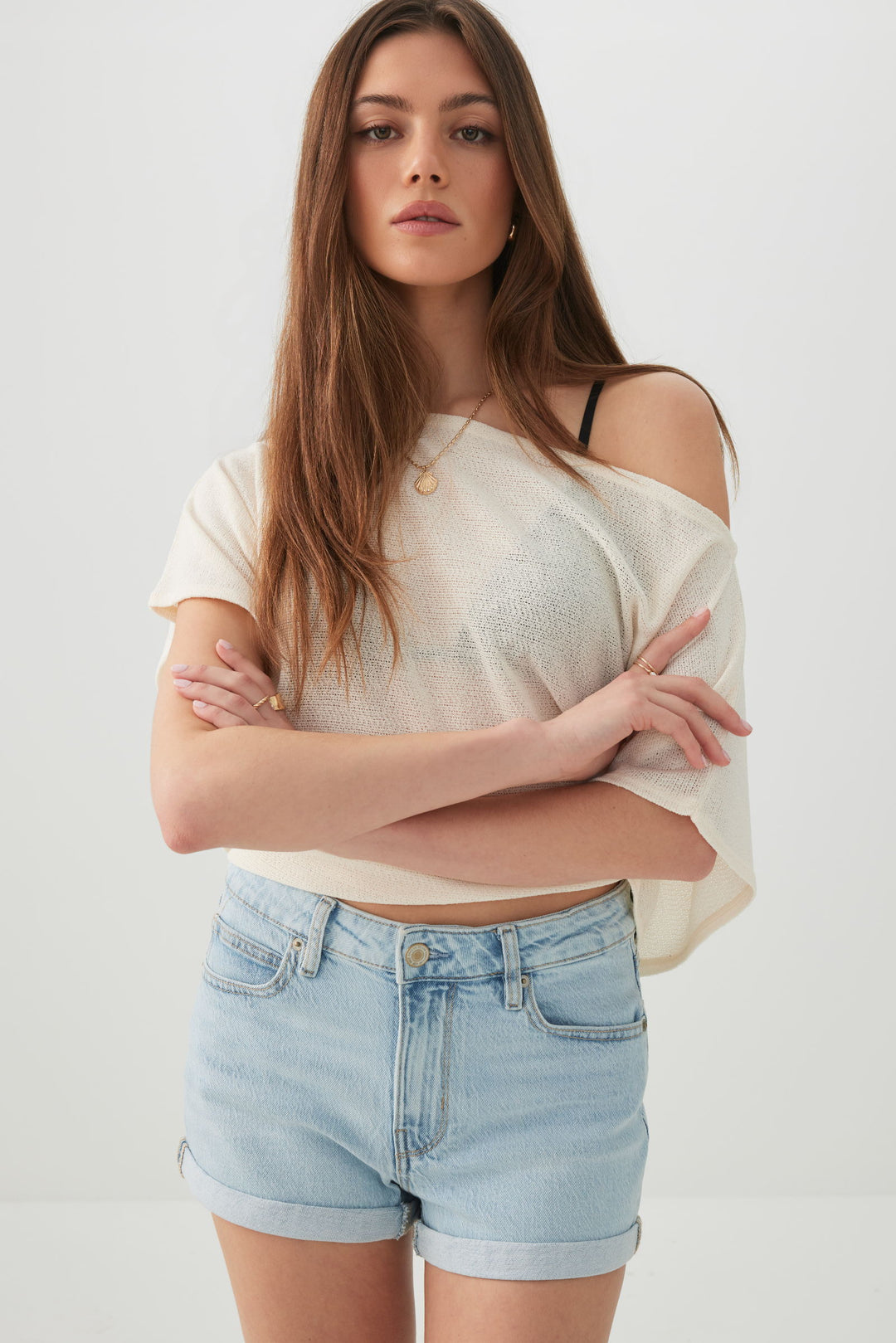 High Rise Stretch Denim Shorts