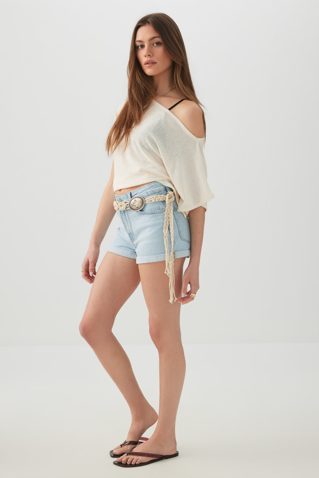 High Rise Stretch Denim Shorts