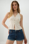 High Rise Denim Cuffed Short Shorts