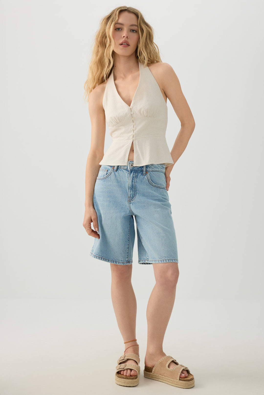 V Neck Halter Peplum Tank