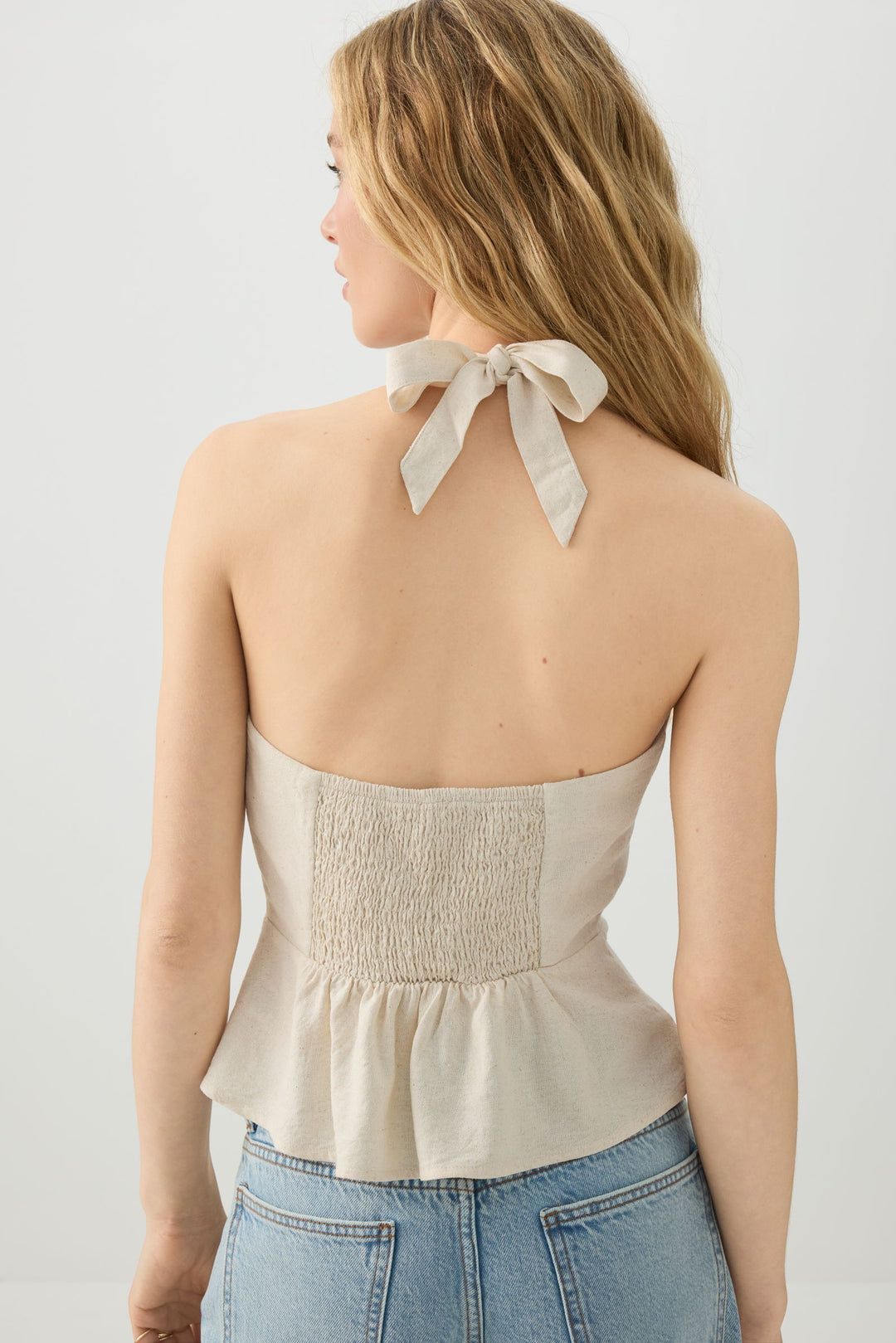 V Neck Halter Peplum Tank
