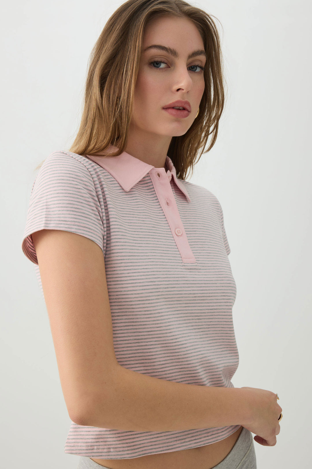 Striped Crop Polo Top