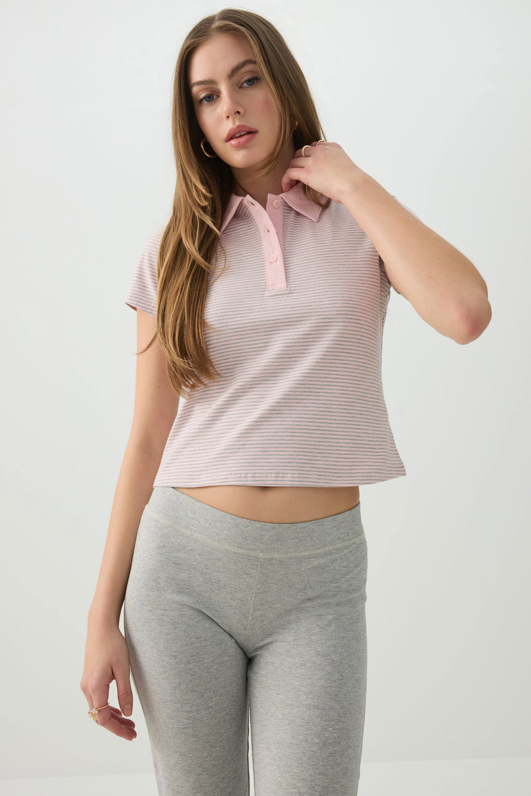 Striped Crop Polo Top