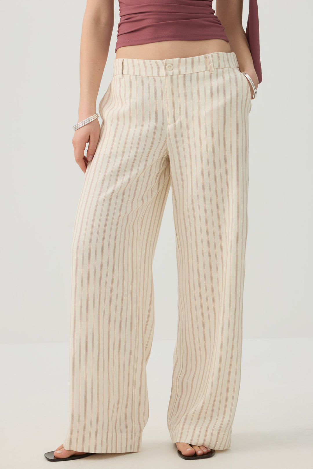 Linen Blend Wide Leg Tailored Pant