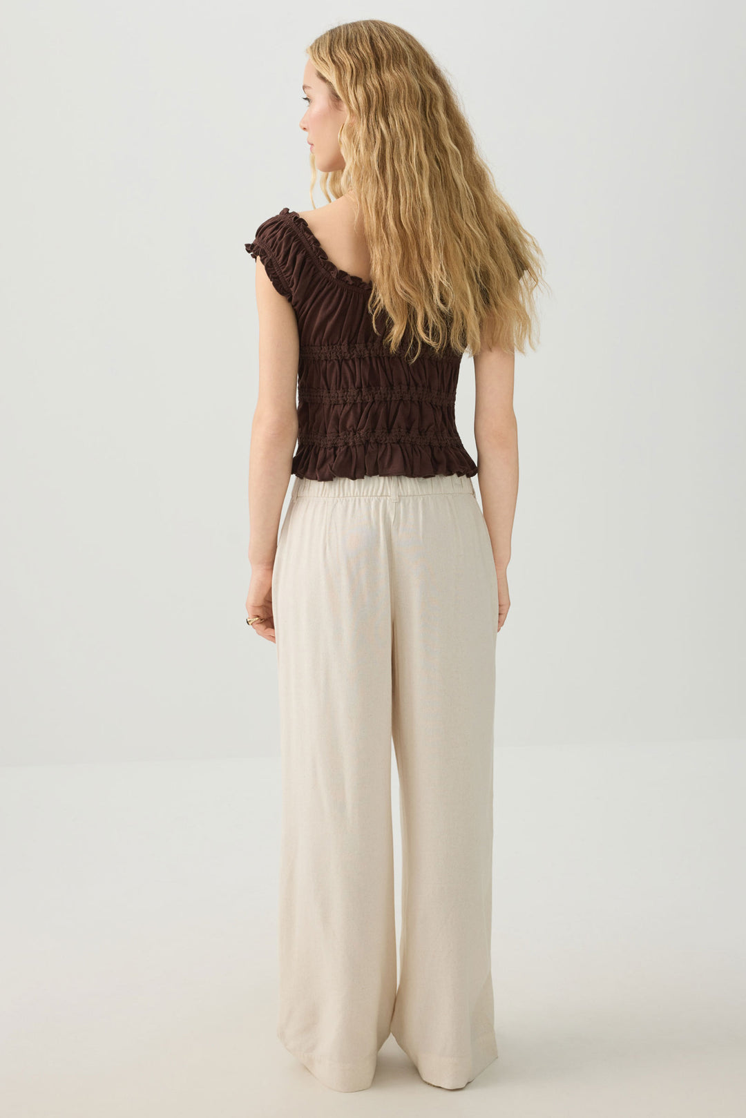 Linen Blend Wide Leg Tailored Pant