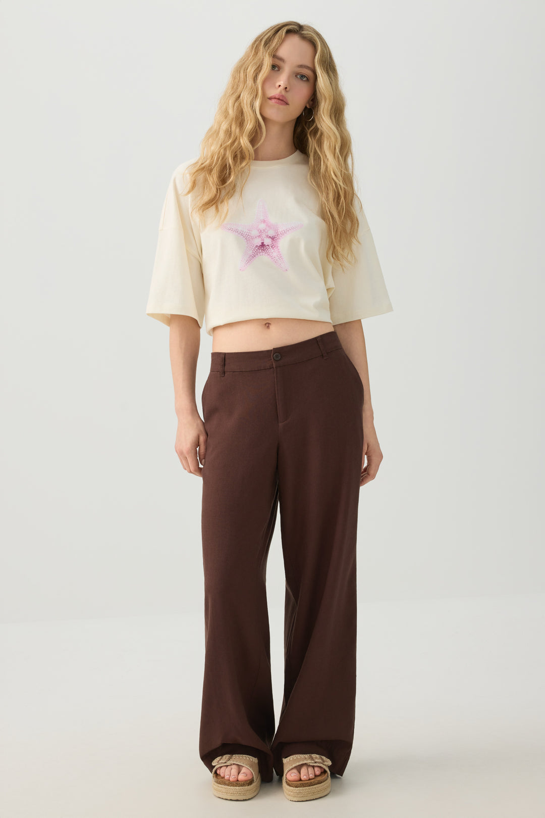 Linen Blend Wide Leg Tailored Pant