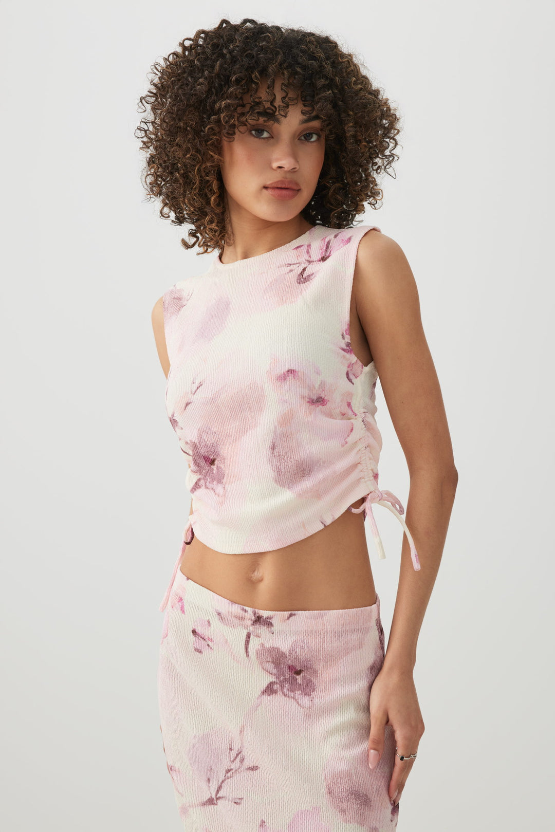 Cropped Tank Top with Side Shirring