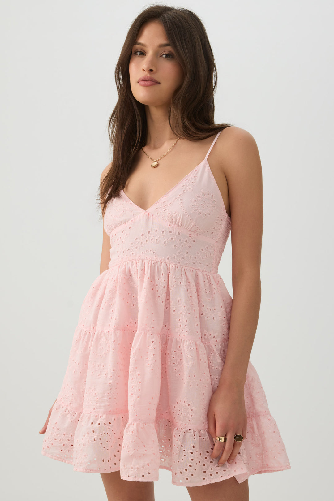 Eyelet Tiered Mini Dress