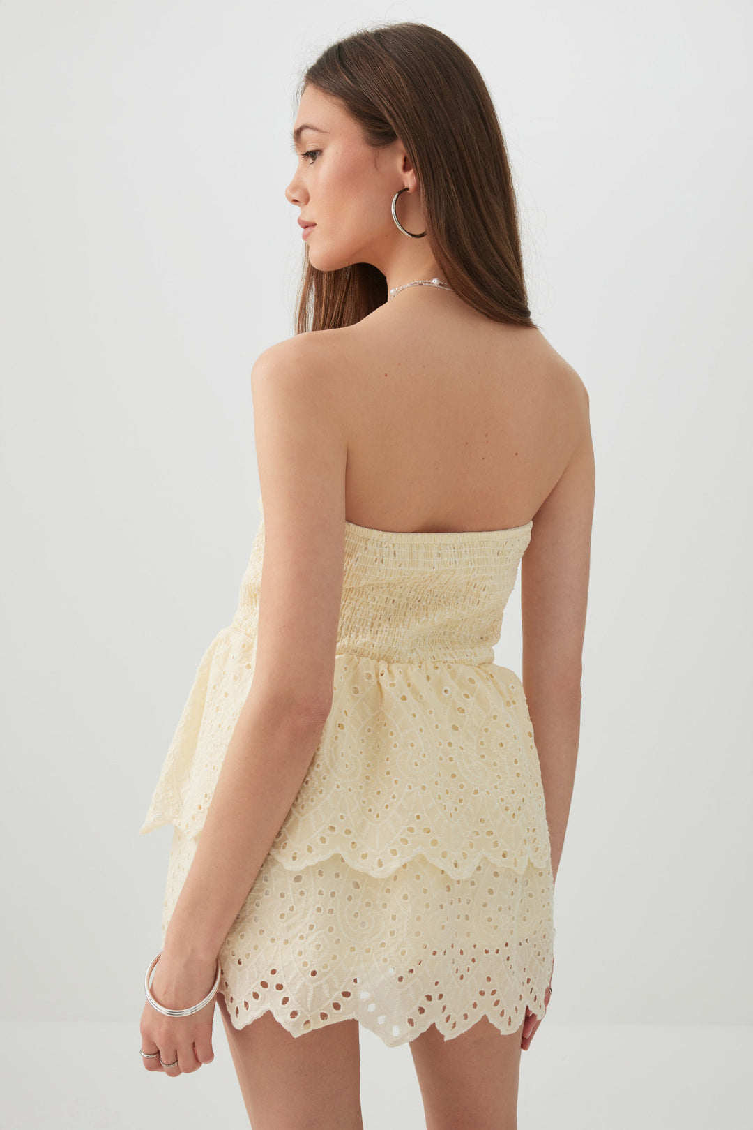 Smocked Eyelet Mini Dress