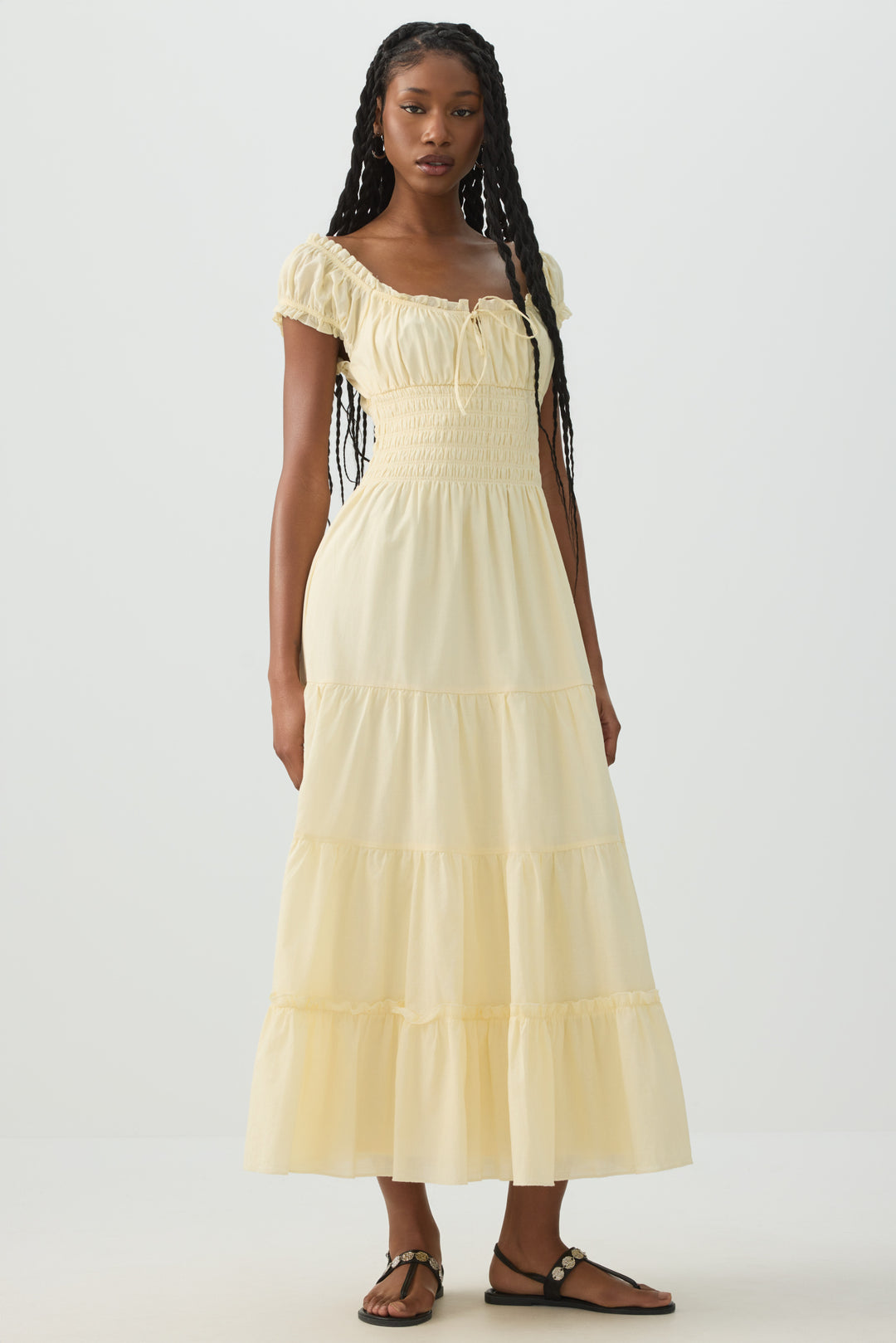 Ardene Women's Maxi Milkmaid Dress in Light Yellow | Size XS | Cotton/Polyester Ardene Women's Maxi Milkmaid Dress in Light Yellow | Size XS | Cotton/Polyester
