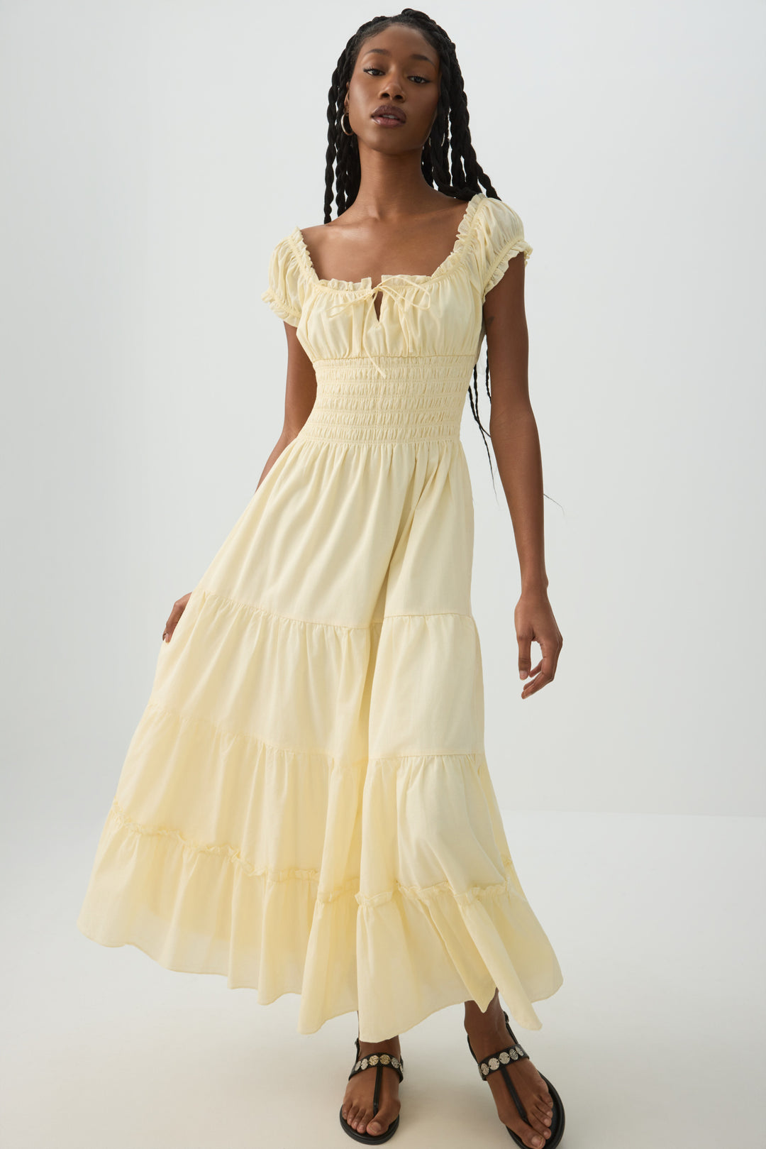 Ardene Women's Maxi Milkmaid Dress in Light Yellow | Size XS | Cotton/Polyester Ardene Women's Maxi Milkmaid Dress in Light Yellow | Size XS | Cotton/Polyester
