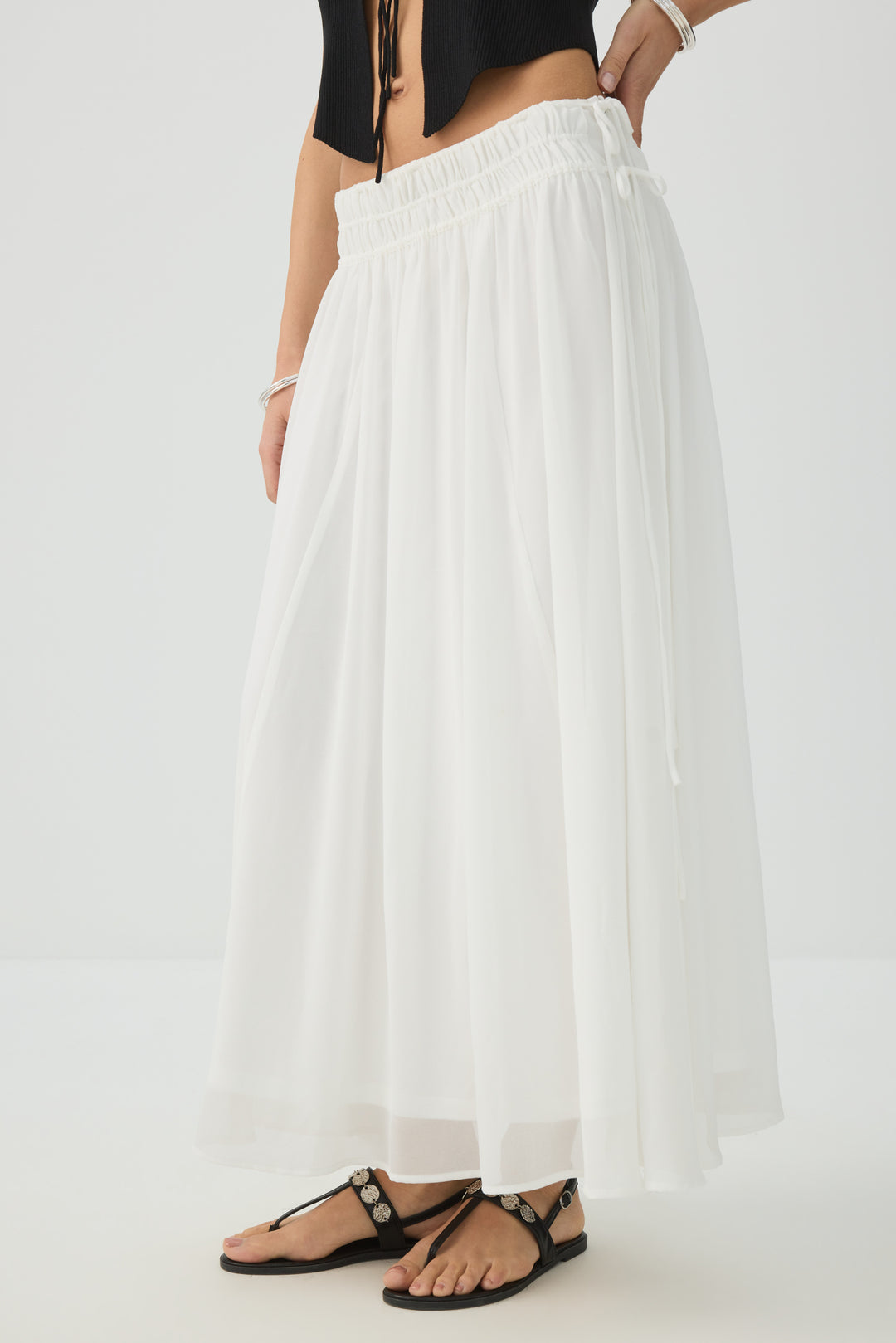 Maxi Chiffon Tie Waist Skirt