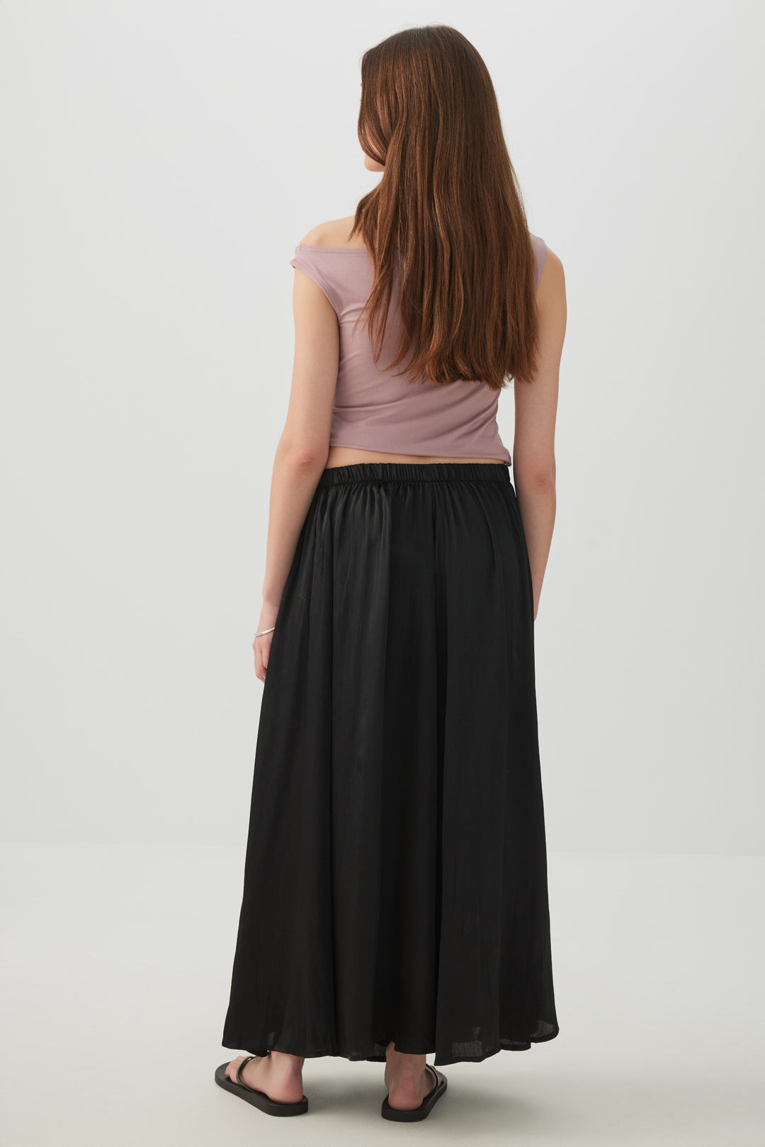 Crinkled Satin Maxi Pleated Skirt