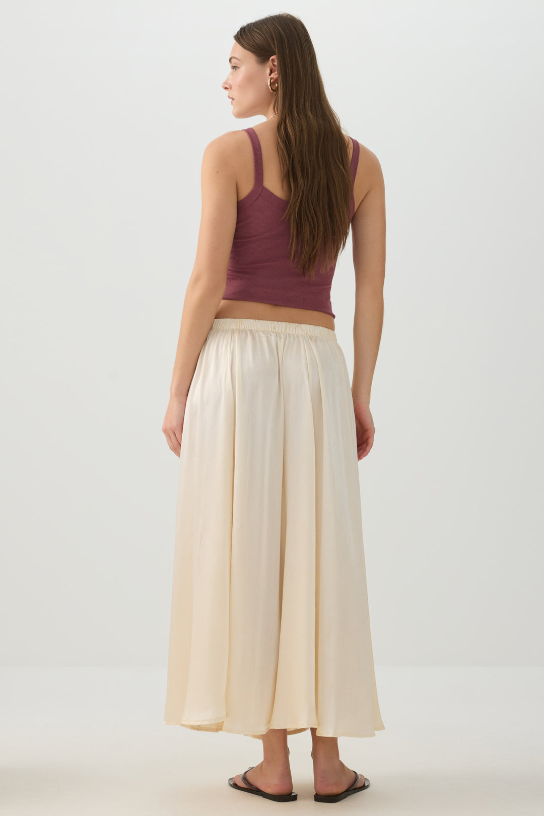 Crinkled Satin Maxi Pleated Skirt