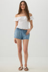 Mid Rise Denim Drawstring Shorts