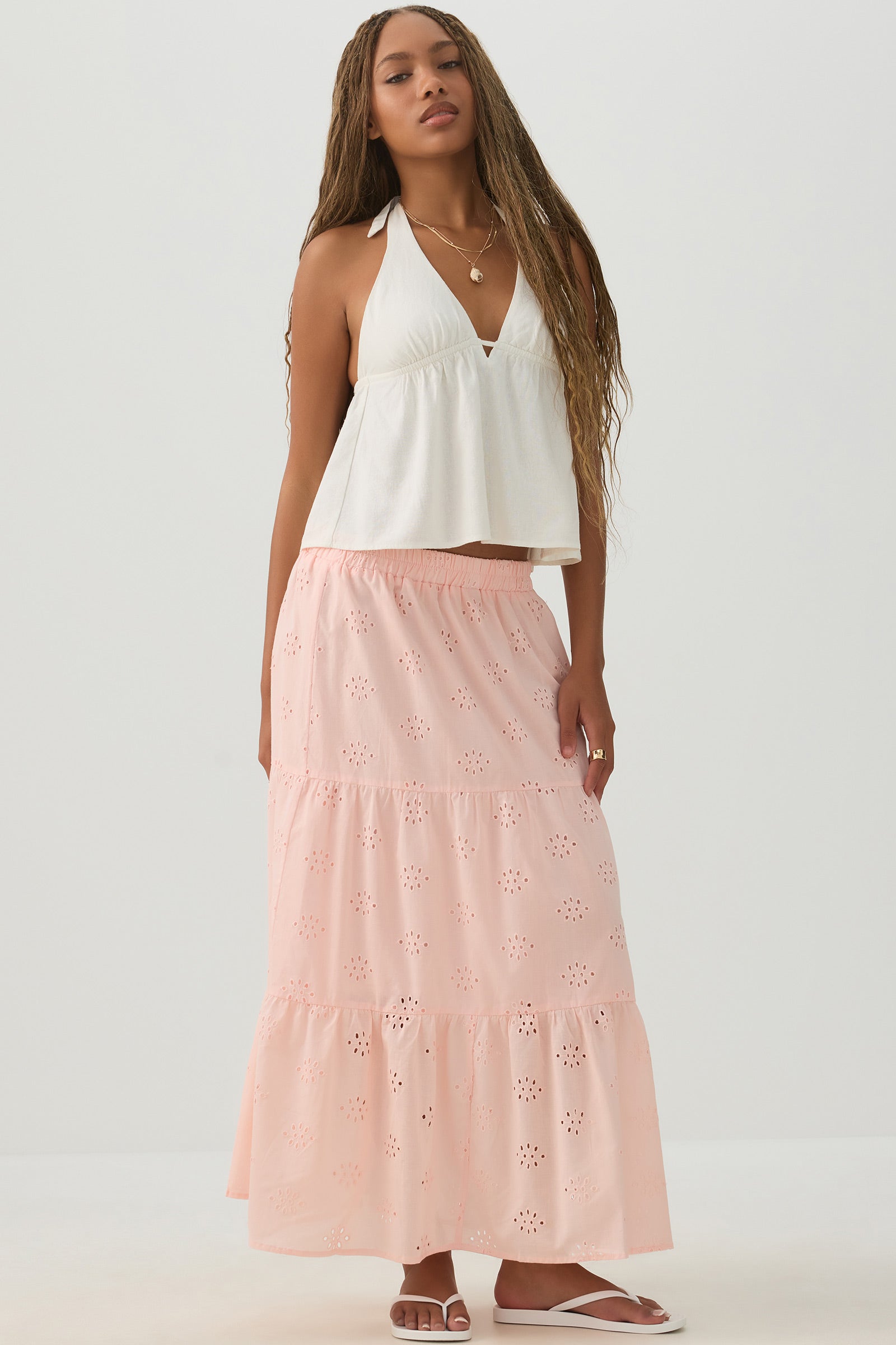 Eyelet Tiered Midi Skirt | Ardene
