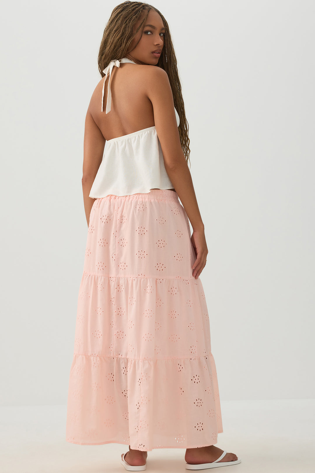 Eyelet Tiered Midi Skirt