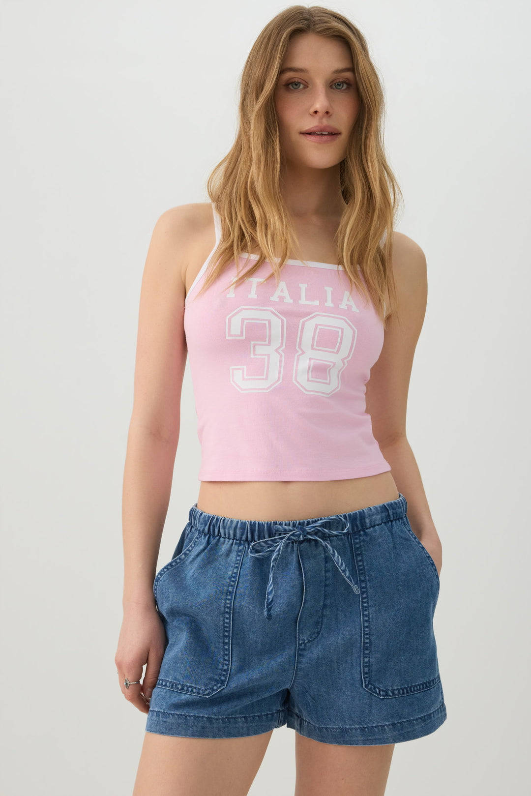 Denim Shorts with Patch Pockets