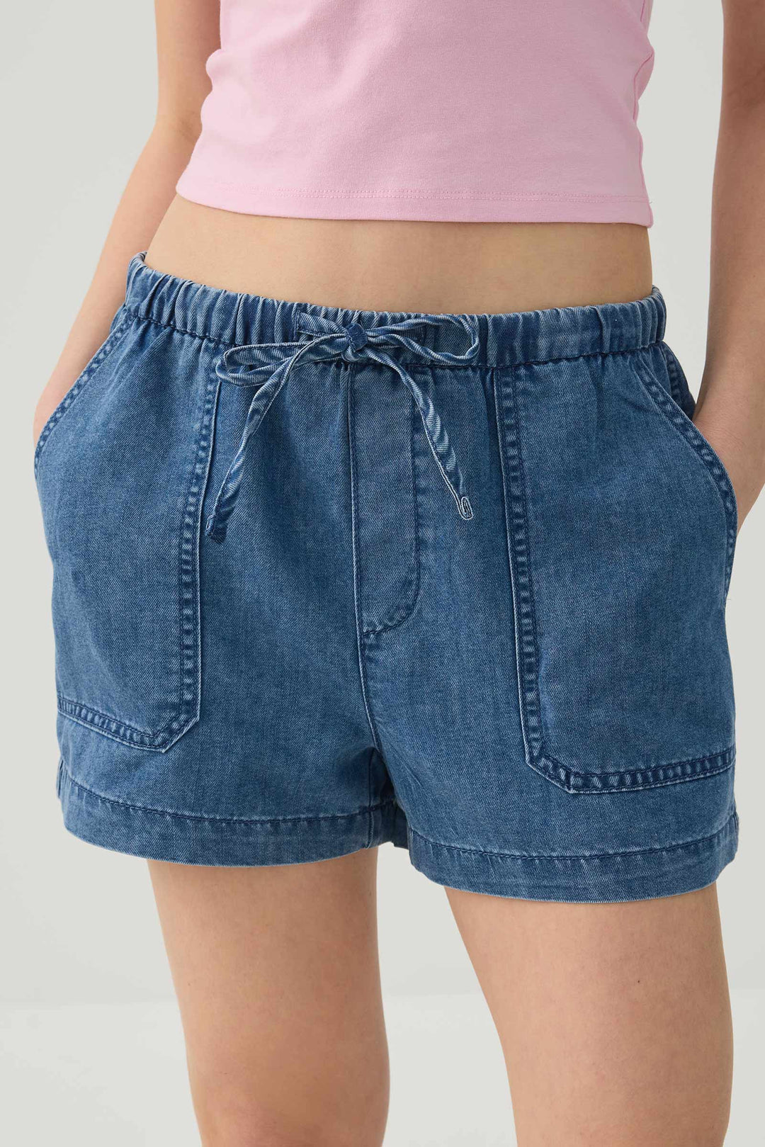 Denim Shorts with Patch Pockets