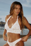 Triangle Halter Bikini Top with Smocked Band