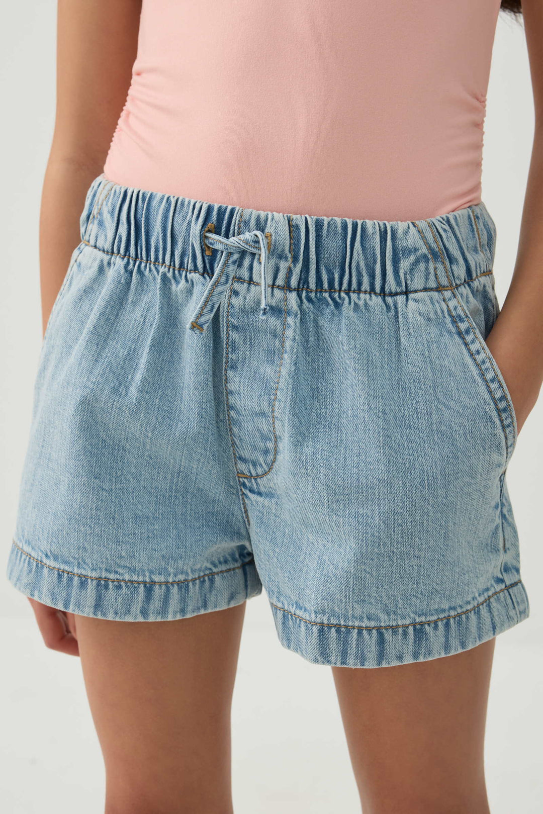 Elastic Waist Denim Shorts