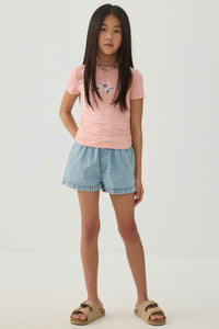 Elastic Waist Denim Shorts