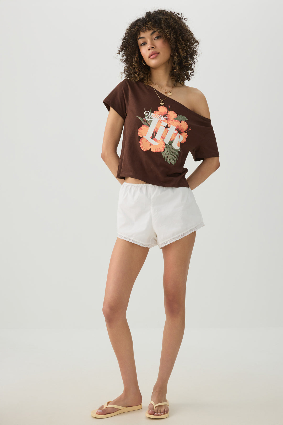 Off Shoulder Crop Graphic T-shirt