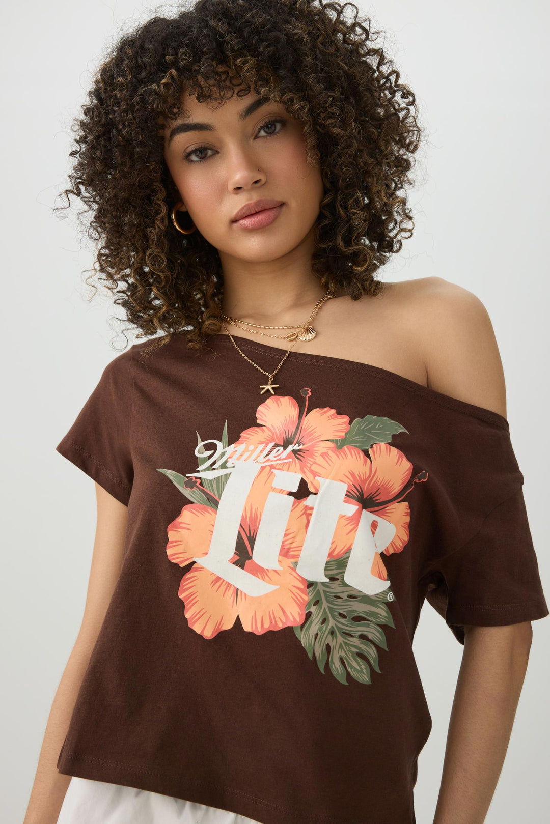Off Shoulder Crop Graphic T-shirt