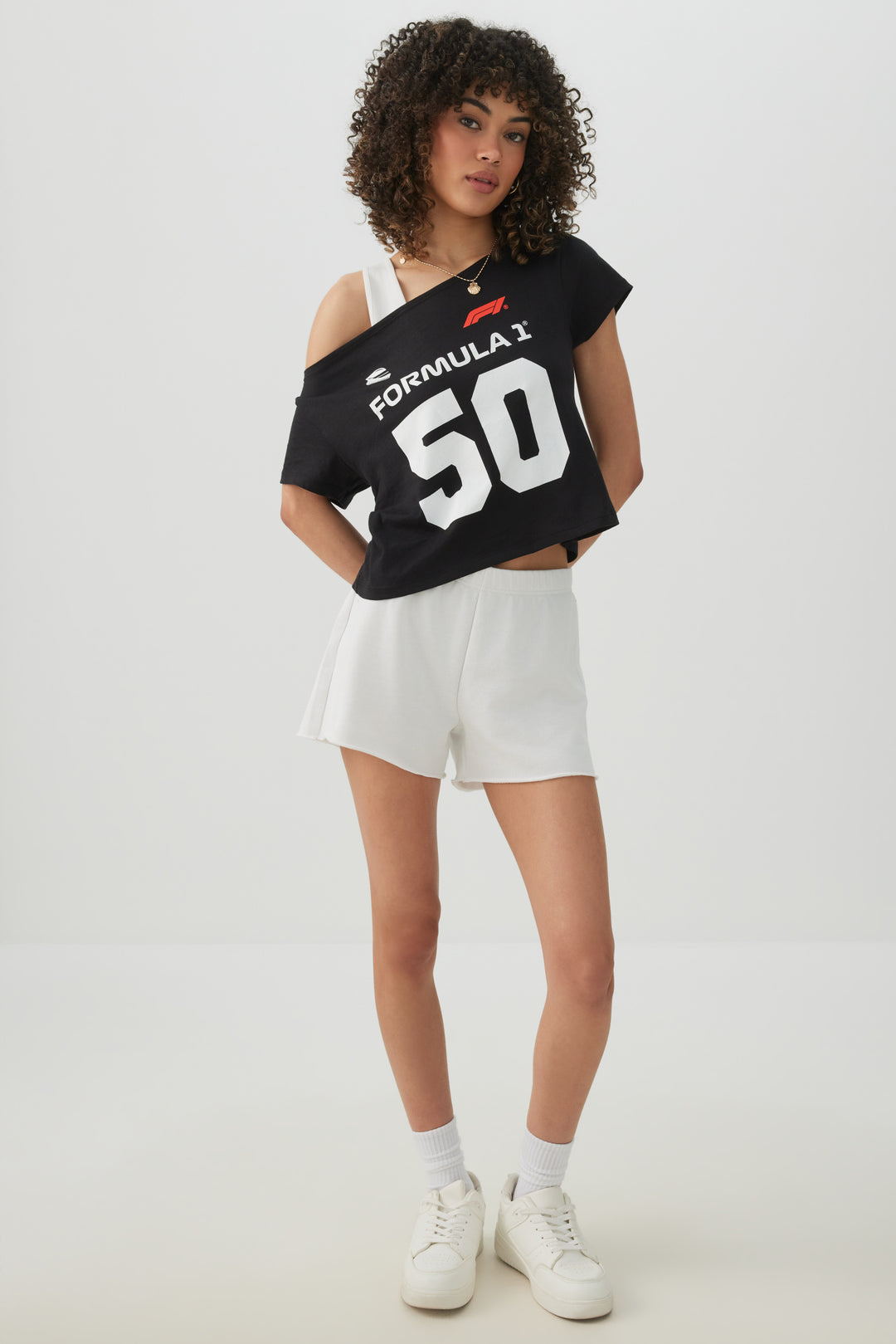 Off Shoulder Crop Formula 1 T-shirt