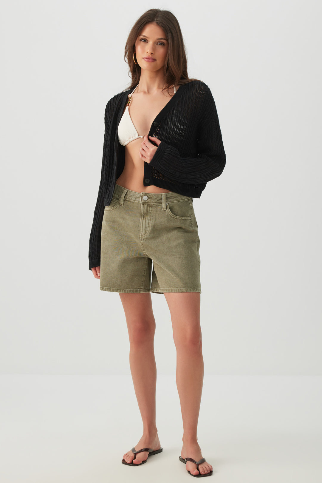 Knit Boxy Button Front Cardigan