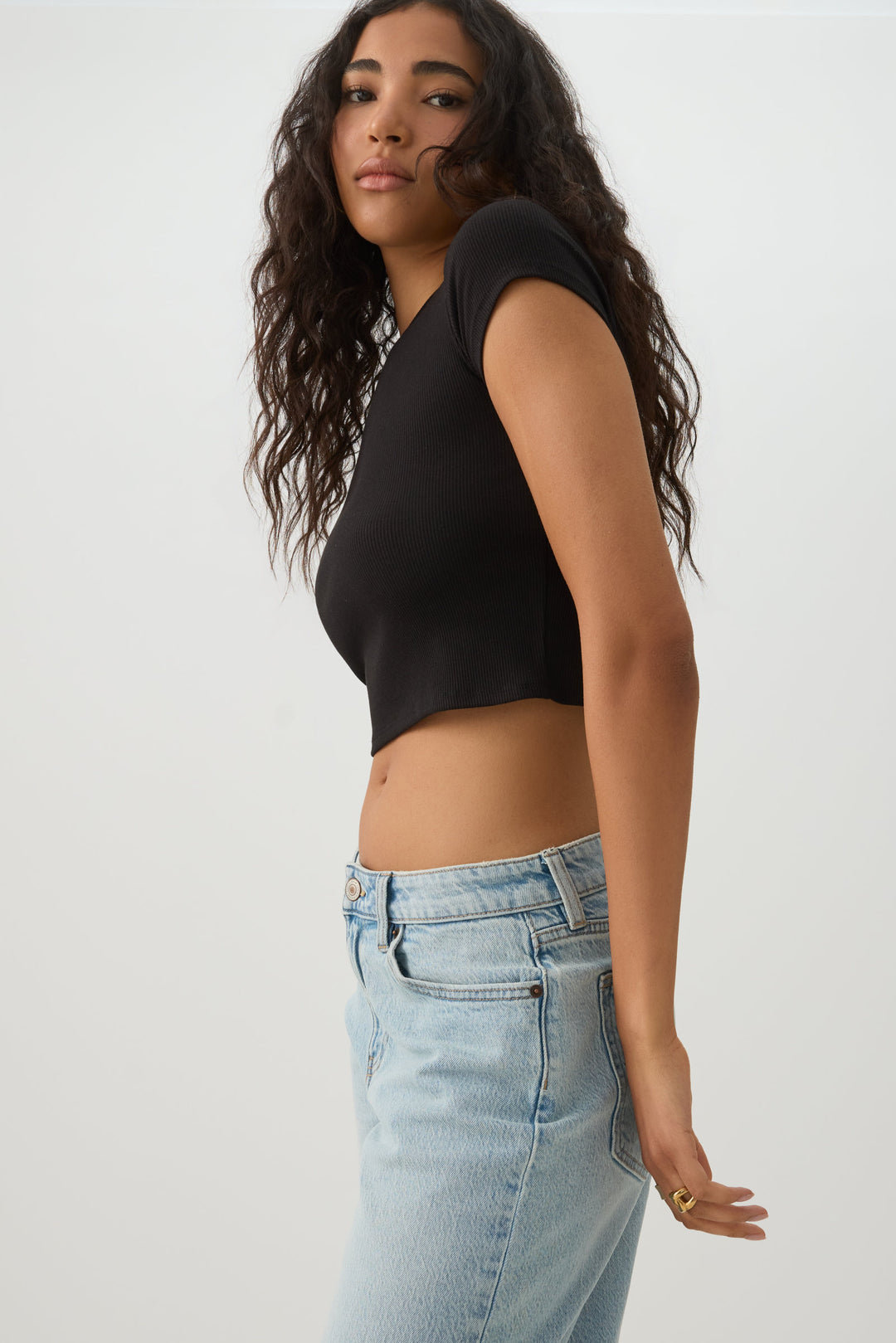 Rib Crew Neck Crop T-Shirt