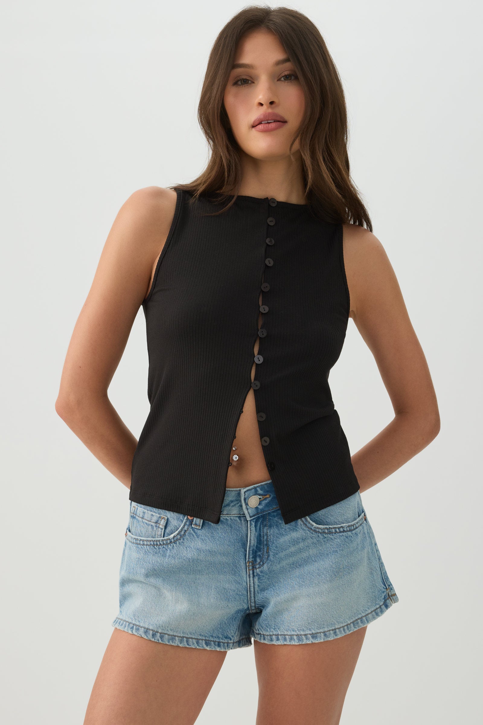 トップス Richmond denim tanktop Button Front Rib Tank Top – Ardene