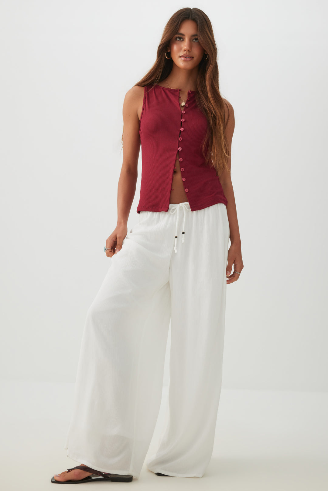 Button Front Rib Tank Top