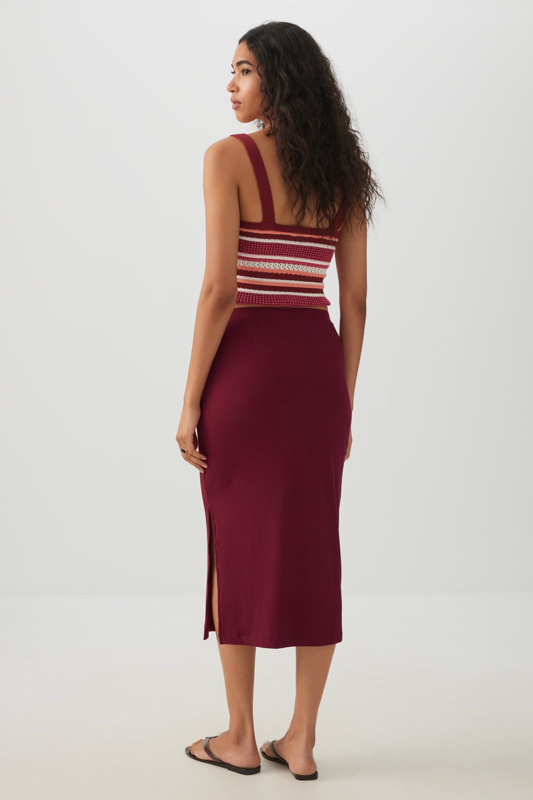 Midi Rib Side Slit Skirt