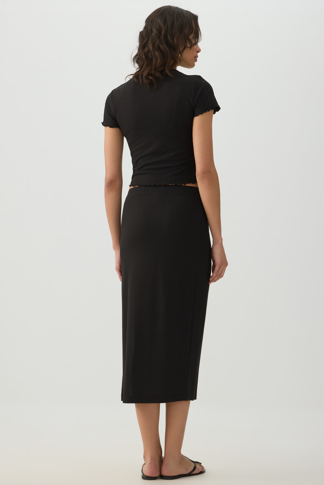 Midi Rib Side Slit Skirt