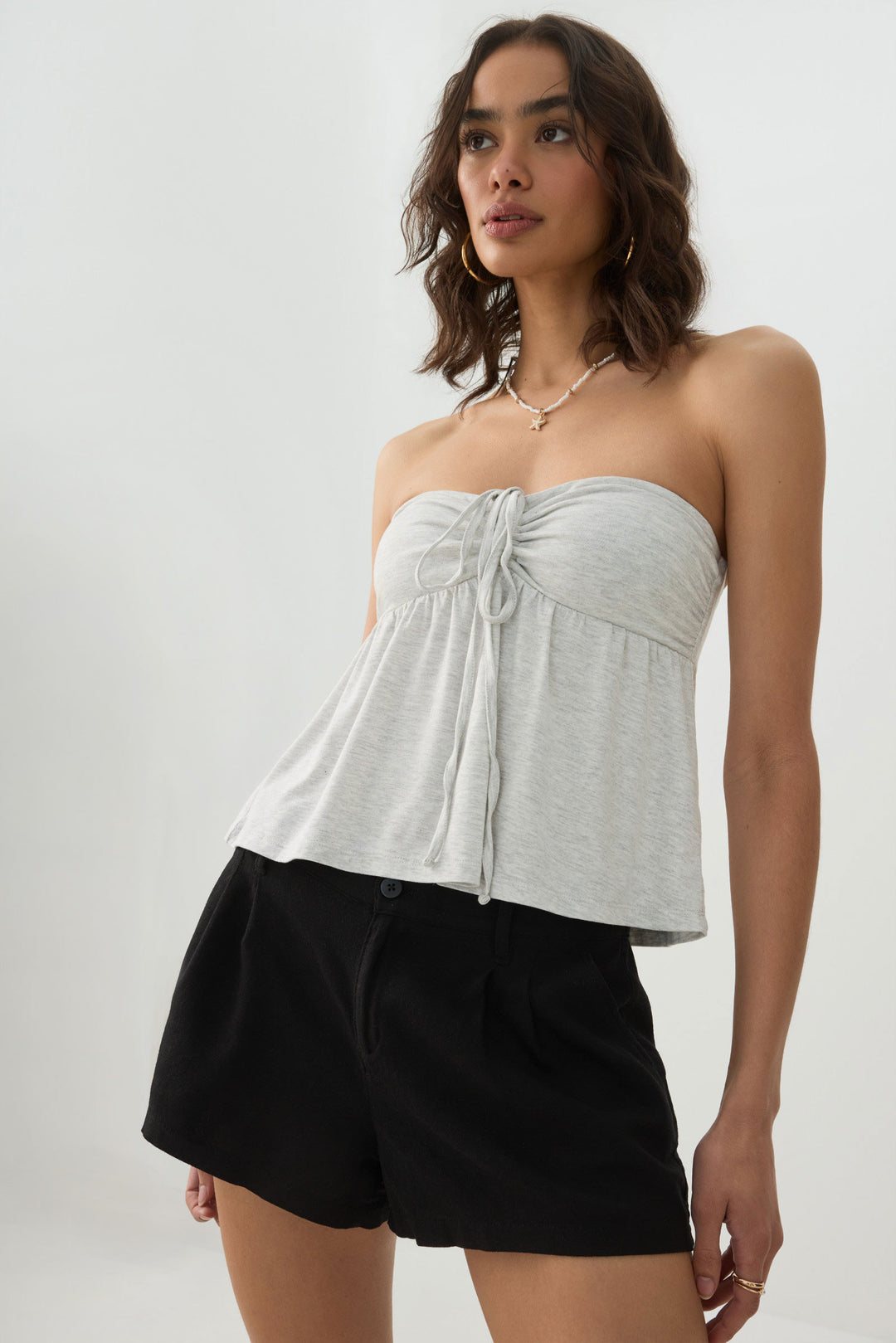 Linen Blend Mid Rise Shorts