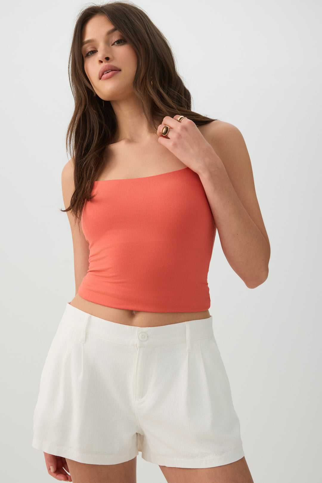 Linen Blend Mid Rise Shorts