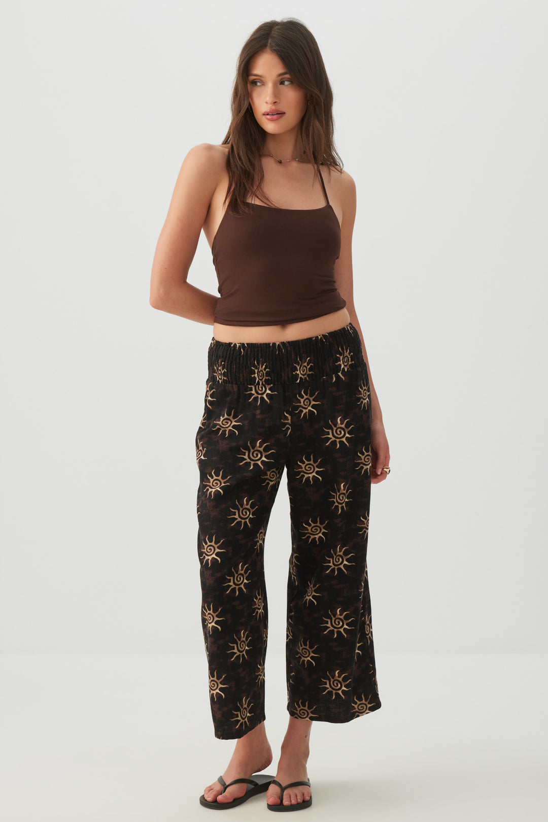 Jupe-culotte taille haute en mélange de lin