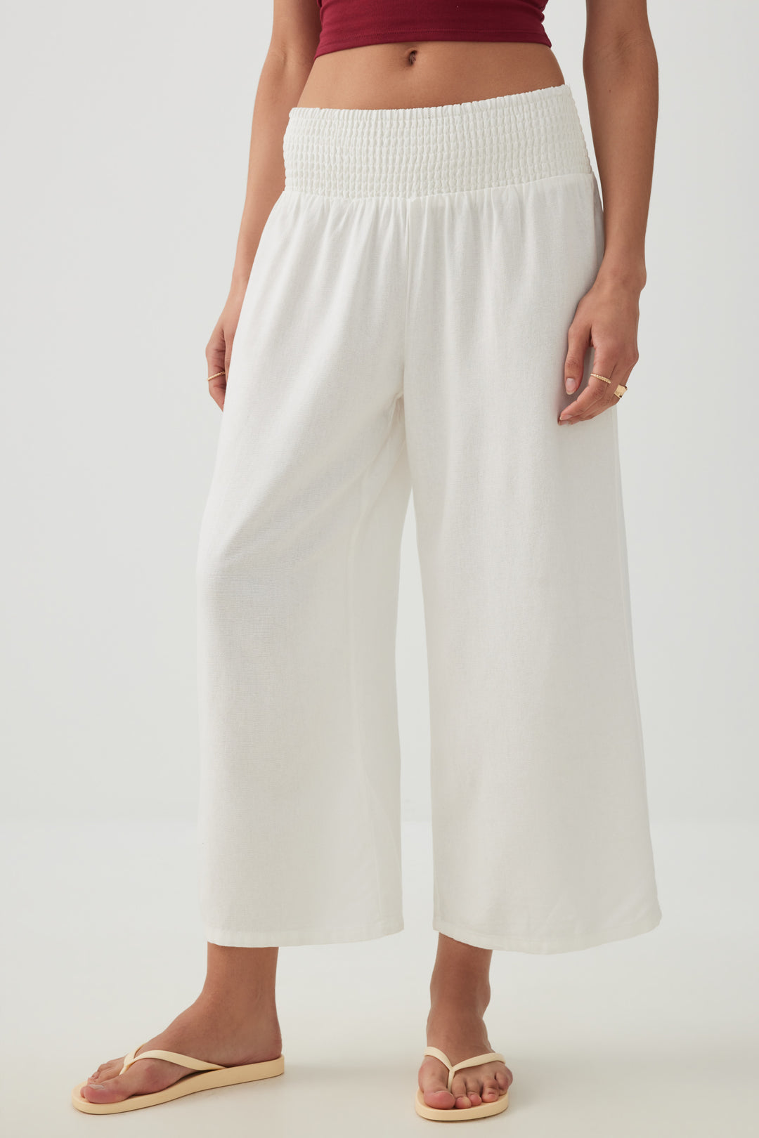 Jupe-culotte taille haute en mélange de lin