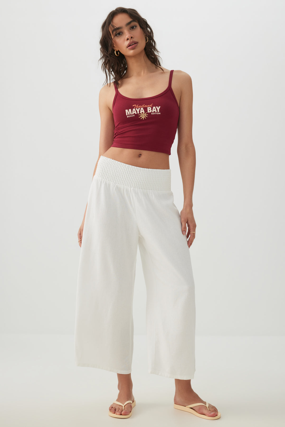 Jupe-culotte taille haute en mélange de lin