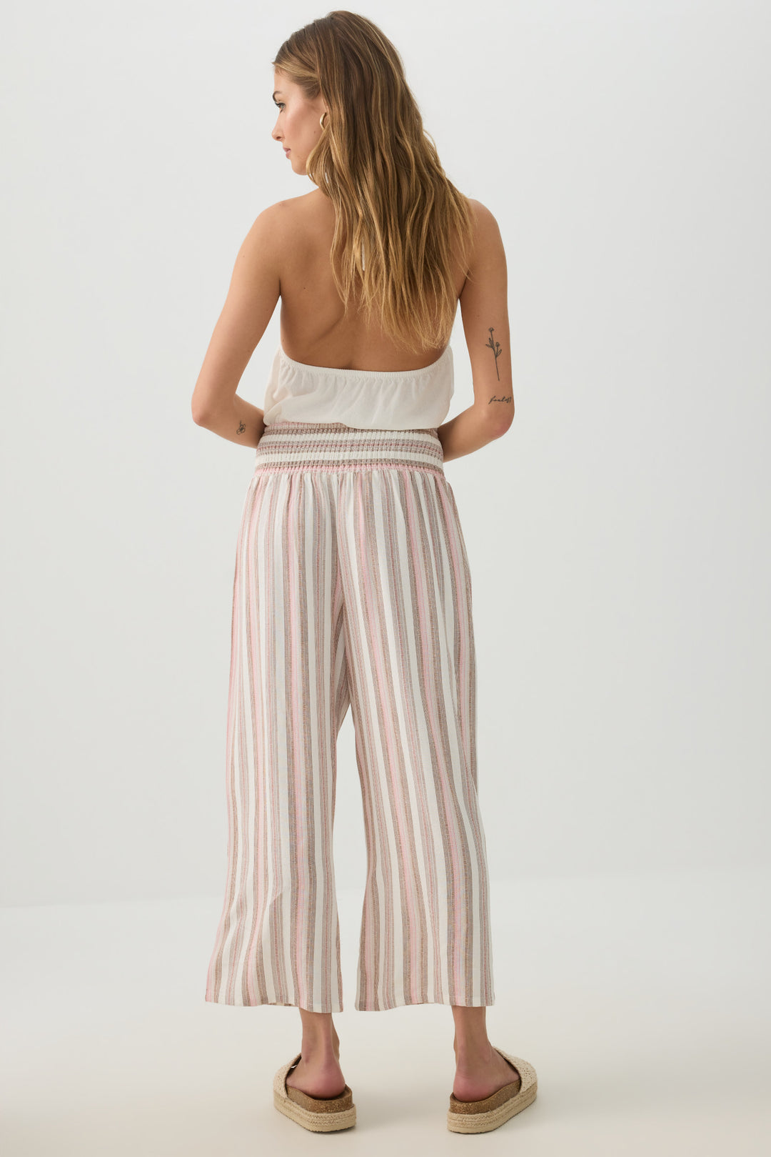 Jupe-culotte taille haute en mélange de lin